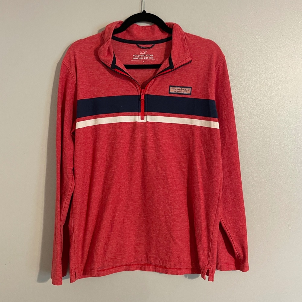 Vineyard Vines Edgartown Shep Shirt Mens Small Red Striped Quarter Zip Preppy - Picture 1 of 8